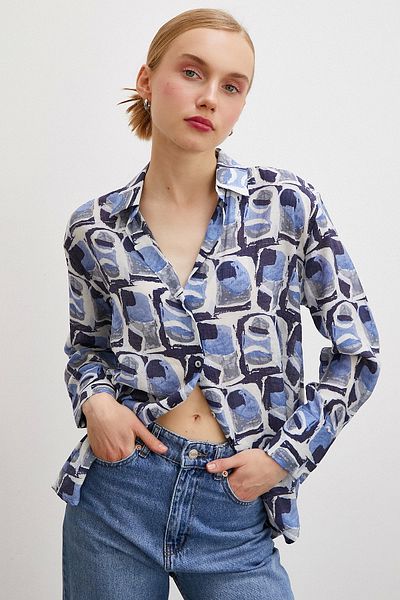 Never more Cămașă albastră cu model Van Gogh