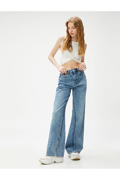 Koton Crew Neck Crop Corded Tank Top - Knot Detailed