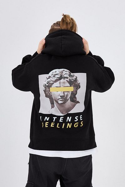 The Champ Clothing Унисекс детски суитшърт с качулка и черен принт Intense Feelings