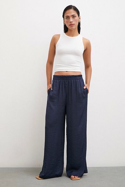 Never more Navy Blue Romantic Draped Pants