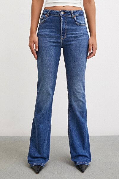 Never more Blugi cu talie înaltă albastru cu picior spaniol