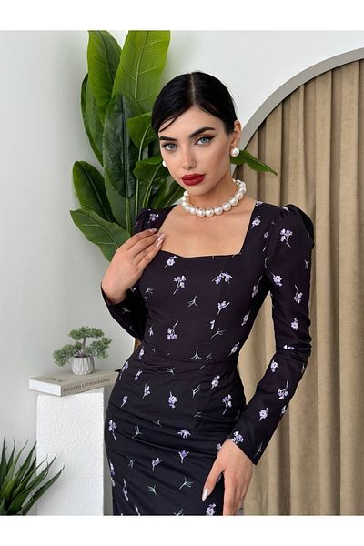 Julidress Rochie cu mânecă lungă cu decolteu pătrat premium cu imprimeu floral