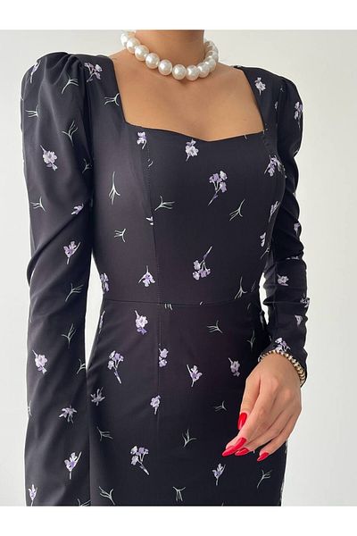 Julidress Rochie cu mânecă lungă cu decolteu pătrat premium cu imprimeu floral