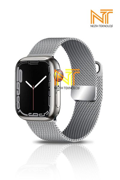 Nezih Case Apple Watch Series 2/3/4/5/6/7/8/9/se 38mm-40mm-41mm حزام معدني شبكي متوافق