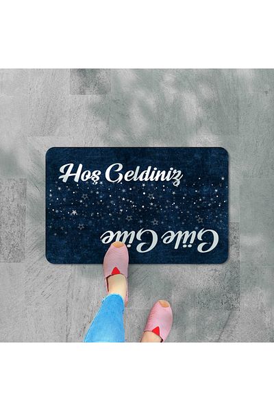 M&H Quality Welcome Written Flower Patterned Digital Door Mat - Washable Door Mat