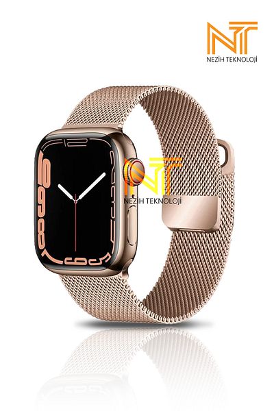Nezih Case Apple Watch Series 2/3/4/5/6/7/8/9/se 38mm-40mm-41mm حزام معدني شبكي متوافق
