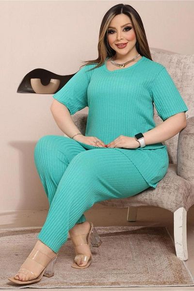 Freeista RiBBed Plus Size Pajama Set - Short Sleeve
