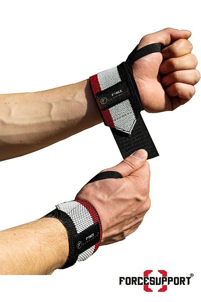 Force Supports سوار معصم لدعم وزن الجسم من Force Fitness Crossfit باللون الأسود والأحمر والأبيض (قطعتان) Şk-125
