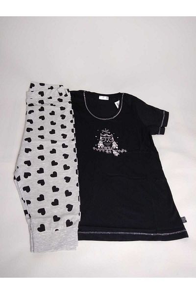 VİENETTA Set de pijamale pentru femei cu decolteu negru - mâneci scurte, capri din bumbac
