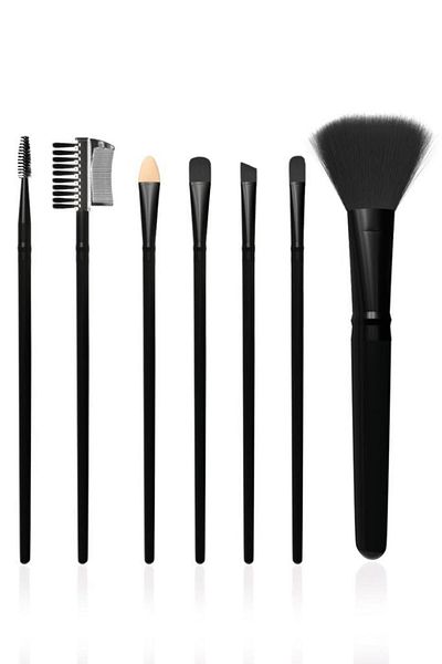 MUJGAN 7-Piece Makeup Brush Set with Bag in Black Color