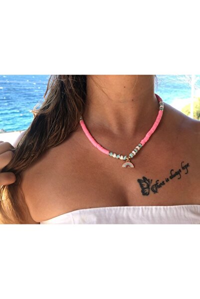 MUSCO قلادة فيمو نسائية باللون الوردي مع شكل قوس قزح