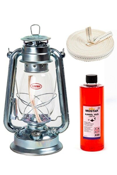 MOSTAR41 Gemici Feneri _kamp Lambası Gri Orta Boy+400 Ml Kokusuz Kandil Yağı ...