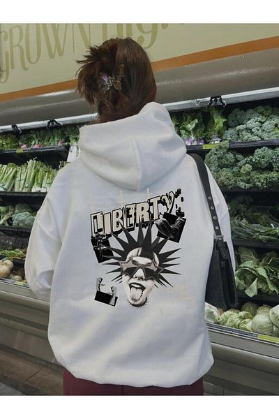 Touz Moda Φούτερ με στάμπα Liberty με λευκή κουκούλα