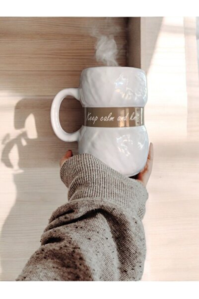 Evion Yumak Kupa Örgü Kupa Yumak Şeklinde Lüx Seramik Kupa, Mug, Çay Fincanı,...