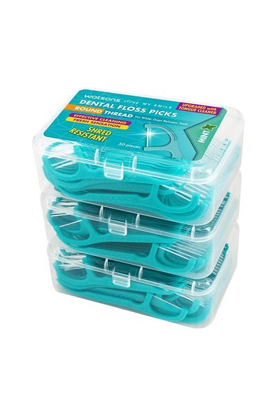 Watsons Round Thread Dental Floss Picks Mint 50 Pieces Set