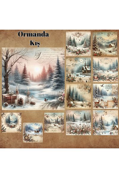 Pink Swan Craft Set de autocolante pentru albume de însemnări de 12 buc Vintage Winter In The Forest - Autocolant pentru planificator mat Bullet Journal