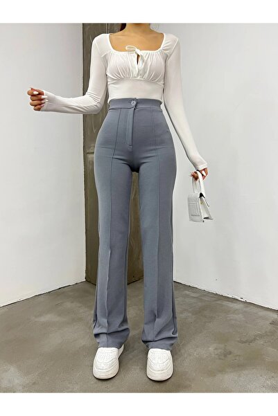 Fashionflossy Παντελόνι με ψηλή μέση και ρίγες μπροστά