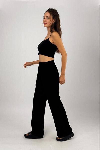 Betimoda Black Women's Oversize Palazzo Trousers - Cotton Linen Pocket, Loose Fit