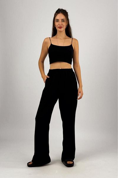 Betimoda Black Women's Oversize Palazzo Trousers - Cotton Linen Pocket, Loose Fit