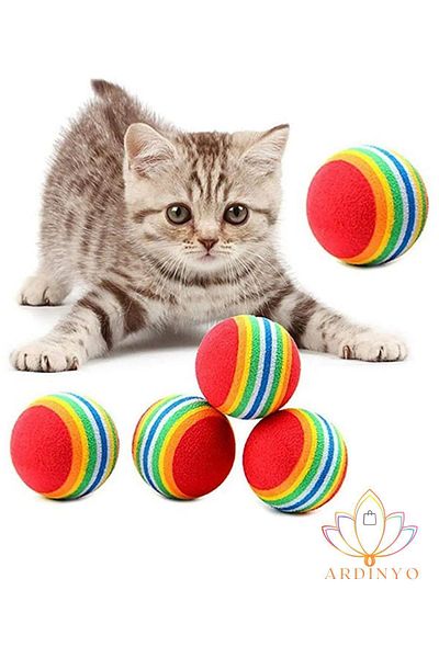 Ardinyo Colorful Sponge Cat Dog Chewing Play Ball Set, Rainbow 3 Pack, Fun and Educational, 4.2 cm