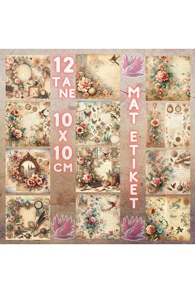 Pink Swan Craft نمط زهور عتيق - 12 قطعة من ملصقات مخططة لمجلة سكرابوكينغ رصاصة