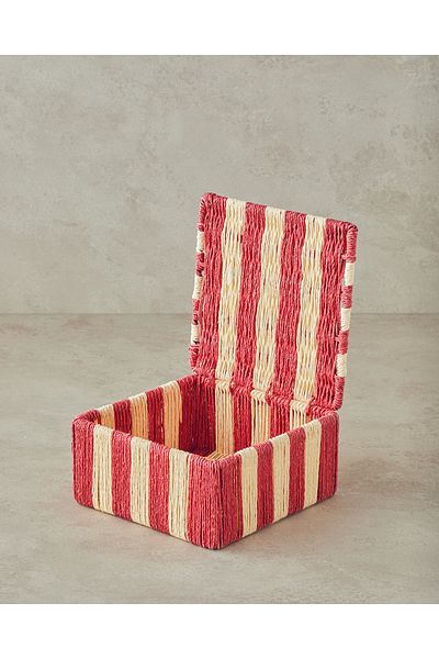 English Home Red 18x18x8cm Paper String Decorative Box - Colorful Striped