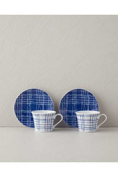 English Home Vera Blue Porcelain 4 Pieces Coffee Cup Set for 2 People