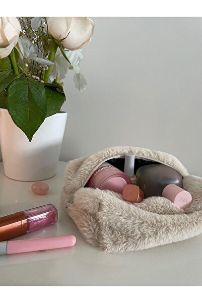 luckyjoys حقيبة مستحضرات تجميل متوسطة الحجم - حقيبة مكياج قطيفة كريمية / حامل...