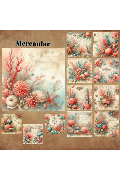 Pink Swan Craft مجموعة ملصقات القصاصات المكونة من 12 قطعة من Vintage Corals - مجلة رصاصة وملصق مخطط غير لامع