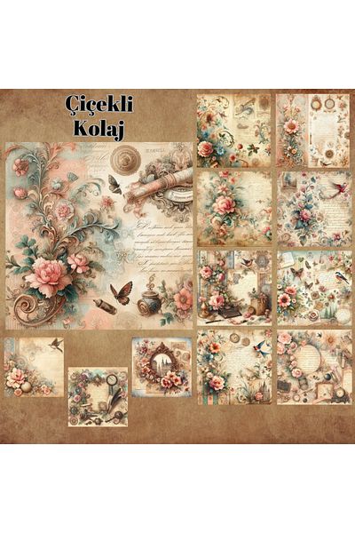 Pink Swan Craft نمط زهور عتيق - 12 قطعة من ملصقات مخططة لمجلة سكرابوكينغ رصاصة
