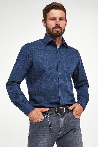PAUL&SHARK Navy Blue Patterned Collared Long Sleeve Men's Shirt - 14313112 Cf-g11