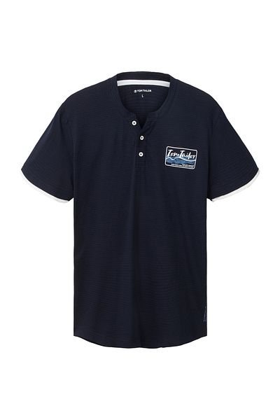 Tom Tailor T-Shirt Kurzarmshirt Henley gestreift