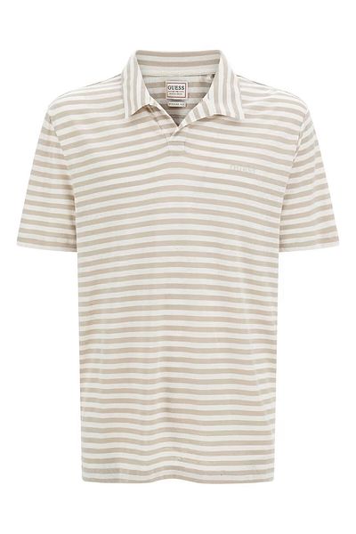 Guess Allover-Streifenmuster aus Leinenmix ile Regular Fit Polo Kurzarm-Poloshirt EMBRO ŞERİT