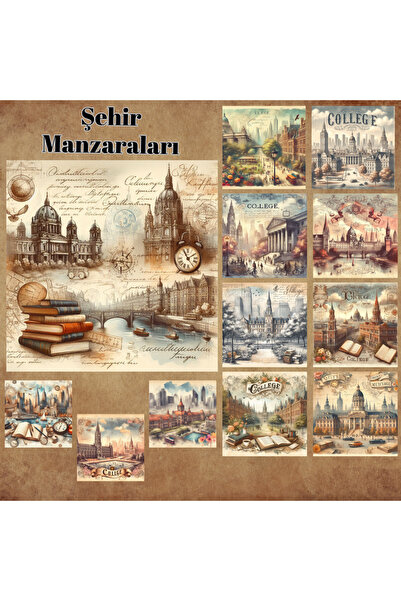 Pink Swan Craft Vintage City View - Set de 12 autocolante pentru planificator...
