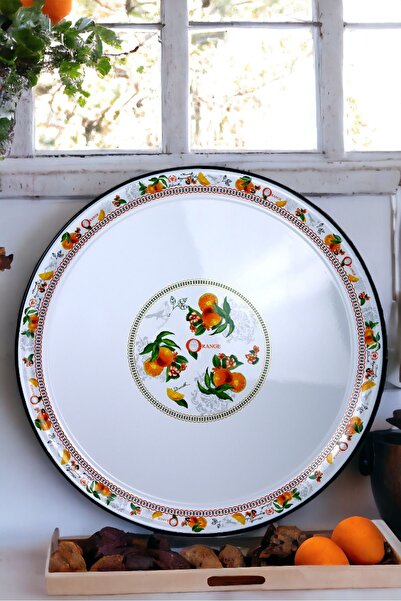 İnci Emaye رقم 70 أدوات مائدة صينية مطلية بالمينا، صينية تقديم الطعام، طاولة أرضية زنك ~68 سم