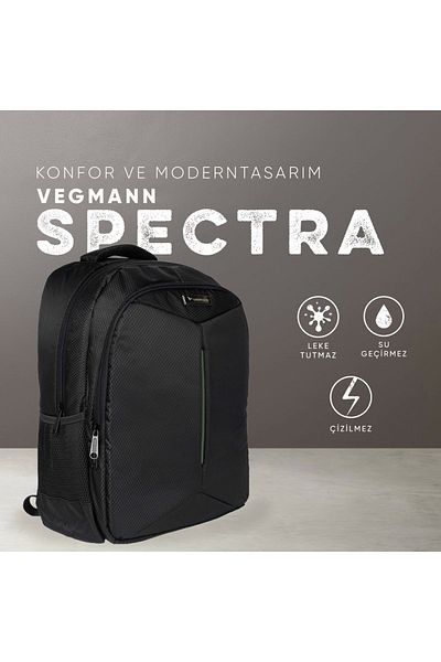 Vegmann حقيبة ظهر للكمبيوتر المحمول باللون الأسود متوافقة مع الكمبيوتر المحمول Spectra مقاس 15.6 بوصة
