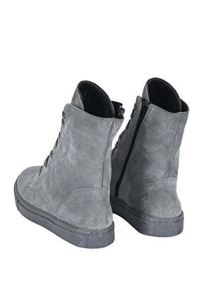 NOOSY Γυναικείες μπότες από γνήσιο δέρμα σκούρο γκρι