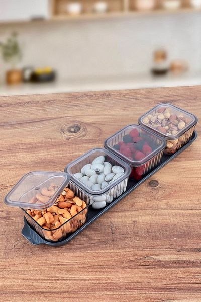 Porsima 4-Piece Breakfast Cookie Presentation Storage Container Set with Tray and Lid Anthracite