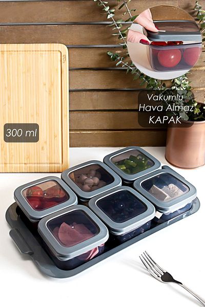 Porsima 6-Piece Breakfast Storage Container with Tray Silicone Lid Storage Container Lid Breakfast Container Set