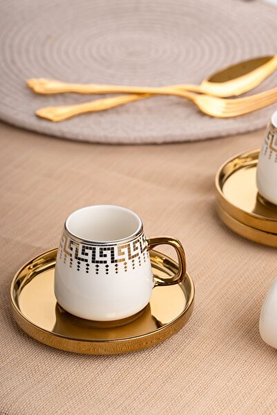 Porsima YDY-0825 Set de căni de cafea turcească din porțelan aurit - 12 bucăți pentru 6