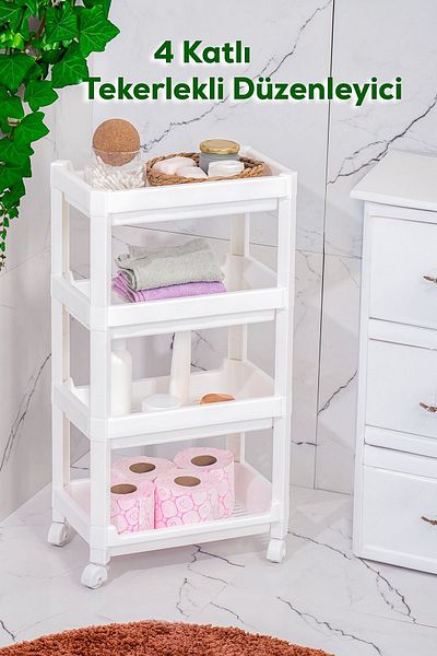 Porsima RAFTY-74-1 4 Tier Rolling Organizer - Organizer μπάνιου και κουζίνας Λευκό - 35,5 x 22 x 67 cm