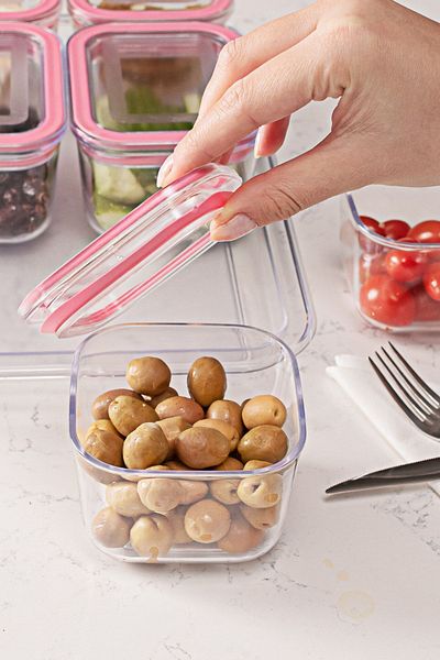 Porsima Azza Maxi 13 Pieces 6 Compartments Vacuum Lid Storage Snack Bowl Breakfast Set Pink