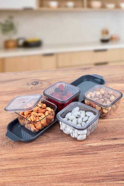 Porsima 4-Piece Breakfast Cookie Presentation Storage Container Set with Tray and Lid Anthracite