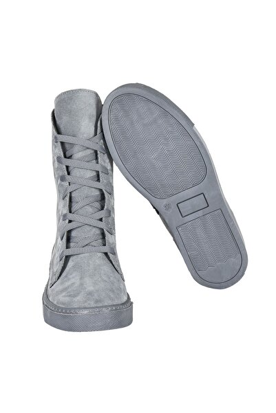 NOOSY Γυναικείες μπότες από γνήσιο δέρμα σκούρο γκρι