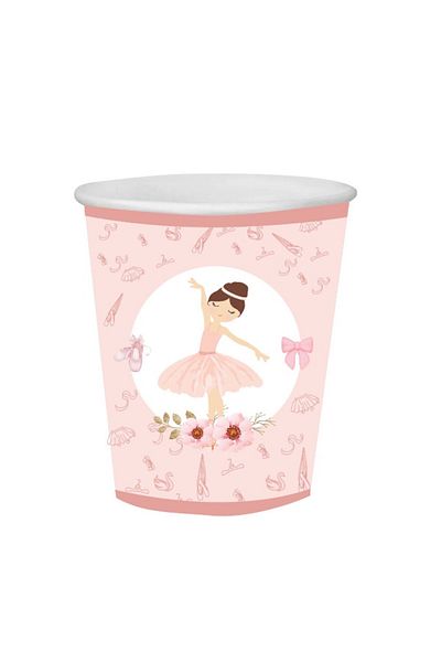 Big Party Ballerina Themed Cardboard Plate and Cup Set for 16 People