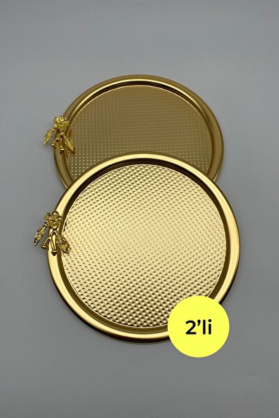 Fiyakalı Ürünler Atölyesi 2'li Kelebekli Yuvarlak Gold Çay ve Kahve Sunum Tep...