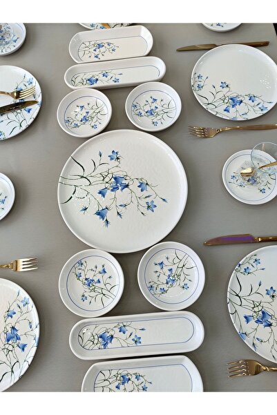 Yiğit Seramik Züccaciye Çiğdem Blue Model 6 Kişilik 21 Parça Kahvaltı Takımı Kahvaltı Seti [mavi 6]