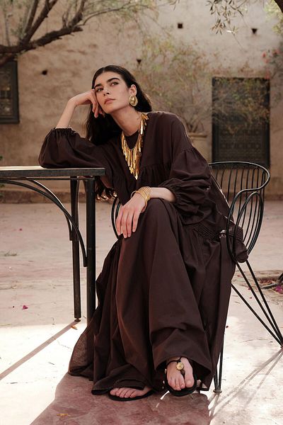 Manuka Braunes Oversize-Kleid mit Kordelzug