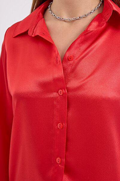 Bigdart 3964 Hafif Dökümlü Saten Gömlek - Bordo