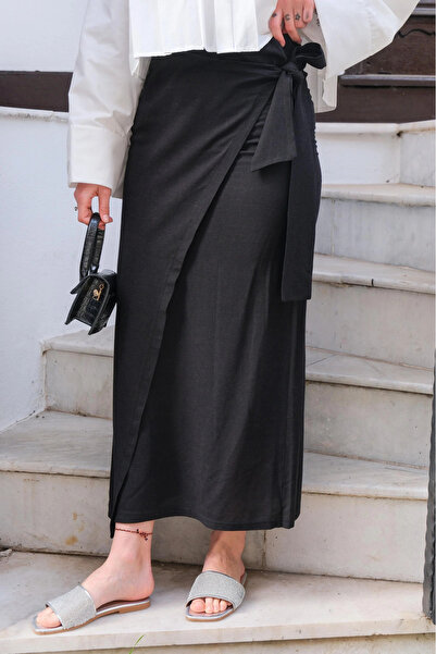 My Blog Černá lněná sukně – 100% bavlna, zavazování na boku